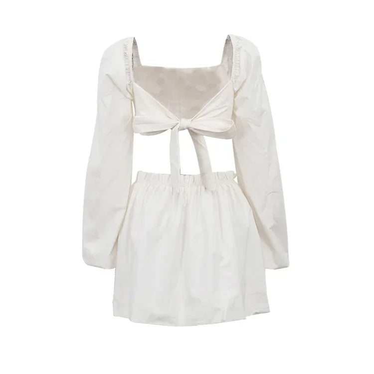Spring and Summer Suit Women's Fashion Lace-up Tube Top Halter Top Pleated High-waisted Short Skirt Two-piece Set