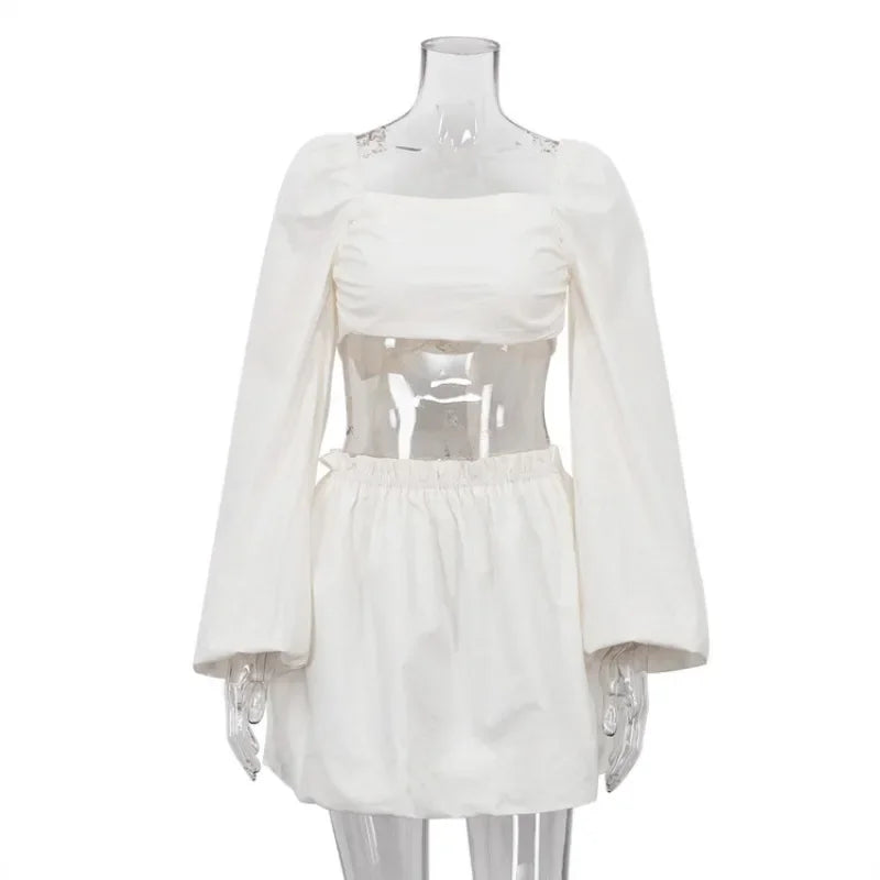 Spring and Summer Suit Women's Fashion Lace-up Tube Top Halter Top Pleated High-waisted Short Skirt Two-piece Set