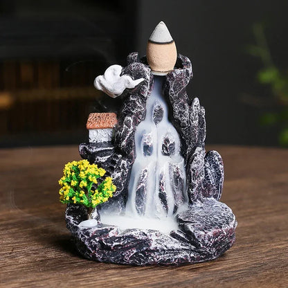 Creative High Mountain Flowing Resin Back Flow Incense Holder Waterfall Incense Burner Home Indoor Decor Aromatherapy Ornament