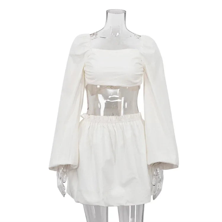 Spring and Summer Suit Women's Fashion Lace-up Tube Top Halter Top Pleated High-waisted Short Skirt Two-piece Set