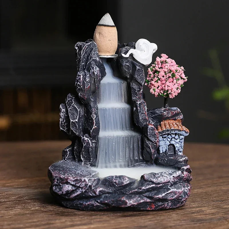 Creative High Mountain Flowing Resin Back Flow Incense Holder Waterfall Incense Burner Home Indoor Decor Aromatherapy Ornament