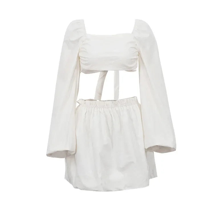 Spring and Summer Suit Women's Fashion Lace-up Tube Top Halter Top Pleated High-waisted Short Skirt Two-piece Set