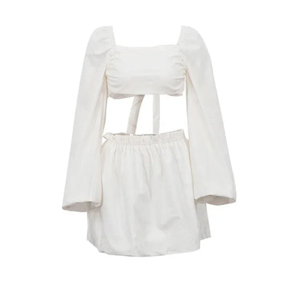 Spring and Summer Suit Women's Fashion Lace-up Tube Top Halter Top Pleated High-waisted Short Skirt Two-piece Set