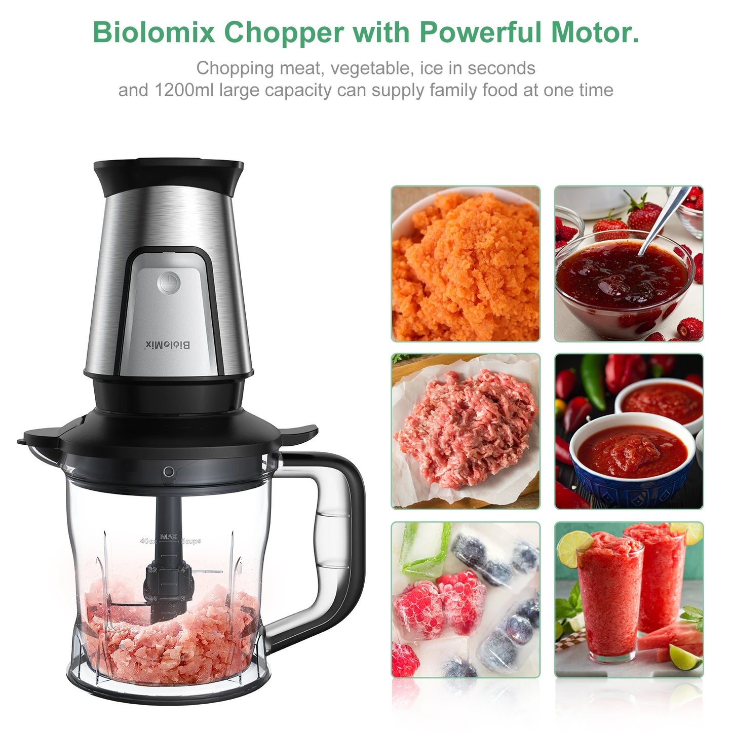 BioloMix 3-in-1 Multifunctional Food Processor 700W Portable Juicer Blender Personal Smoothie Mixer Food Chopper and Dry Grinder