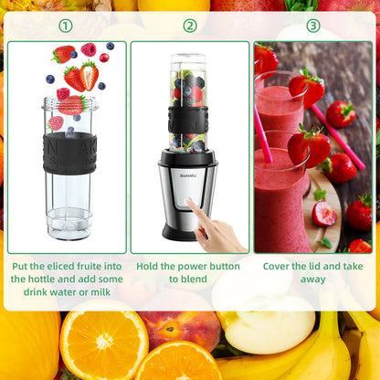 BioloMix 3-in-1 Multifunctional Food Processor 700W Portable Juicer Blender Personal Smoothie Mixer Food Chopper and Dry Grinder