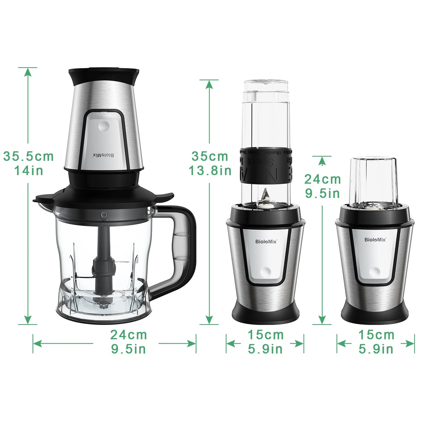 BioloMix 3-in-1 Multifunctional Food Processor 700W Portable Juicer Blender Personal Smoothie Mixer Food Chopper and Dry Grinder