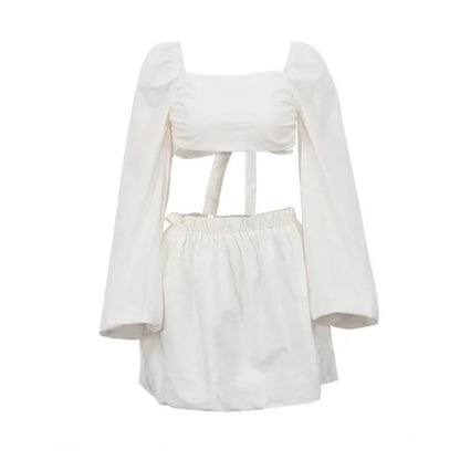 Spring and Summer Suit Women's Fashion Lace-up Tube Top Halter Top Pleated High-waisted Short Skirt Two-piece Set